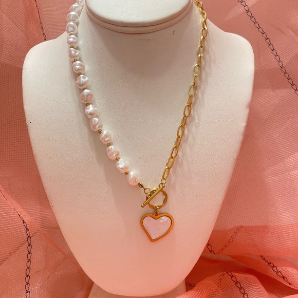 Gold and White Heart Pendant Necklace - Picture 10 of 10